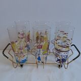 Set of 6 vintage glasses in their basket
