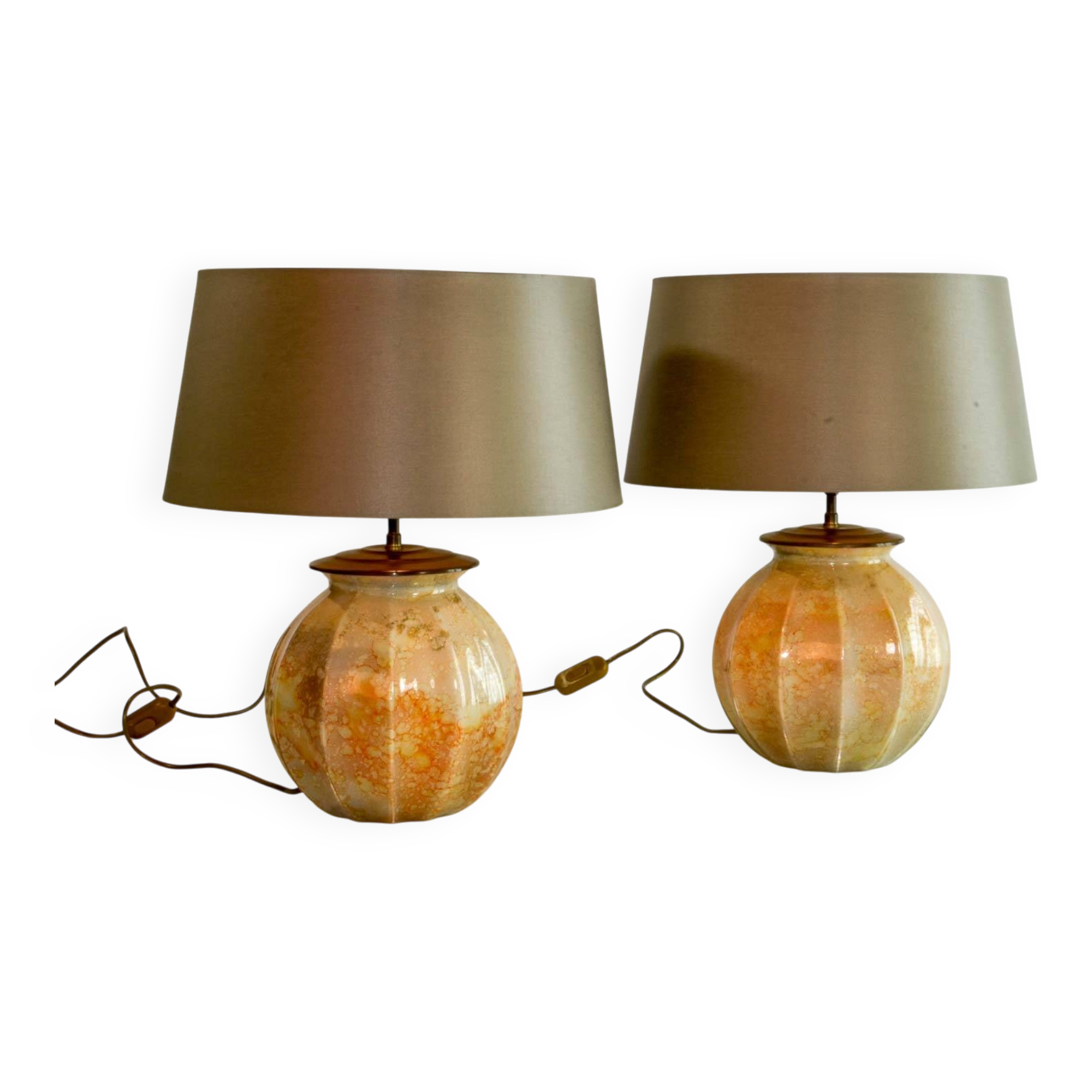 Stunning Pair of French Handmade Glass Laque Line Table Lamps, 1970s