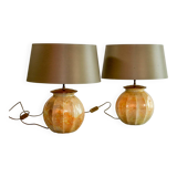 Stunning Pair of French Handmade Glass Laque Line Table Lamps, 1970s