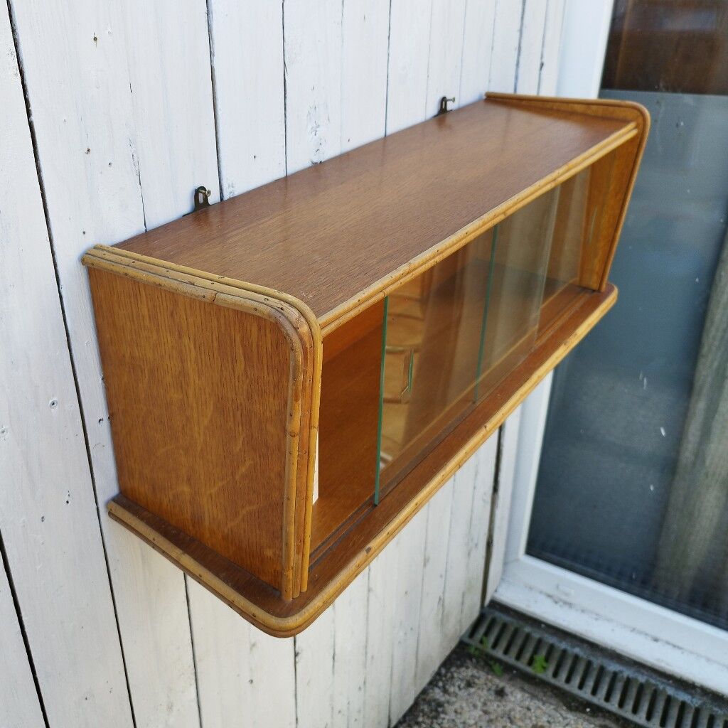 Rattan glazed shelf vintage design storage