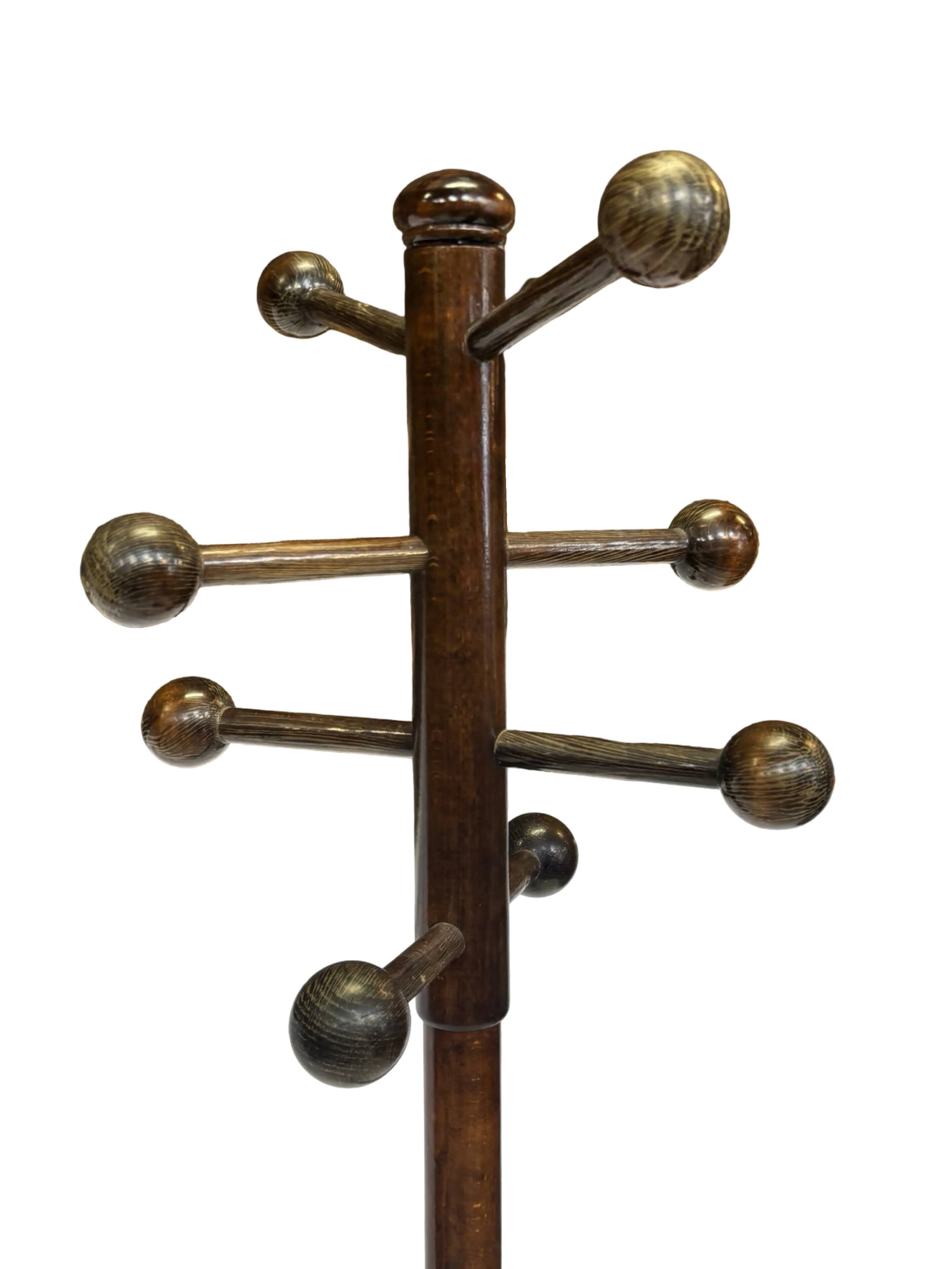 Vintage Wooden Sputnik Design Freestanding Coat Rack, 1970s, Brown