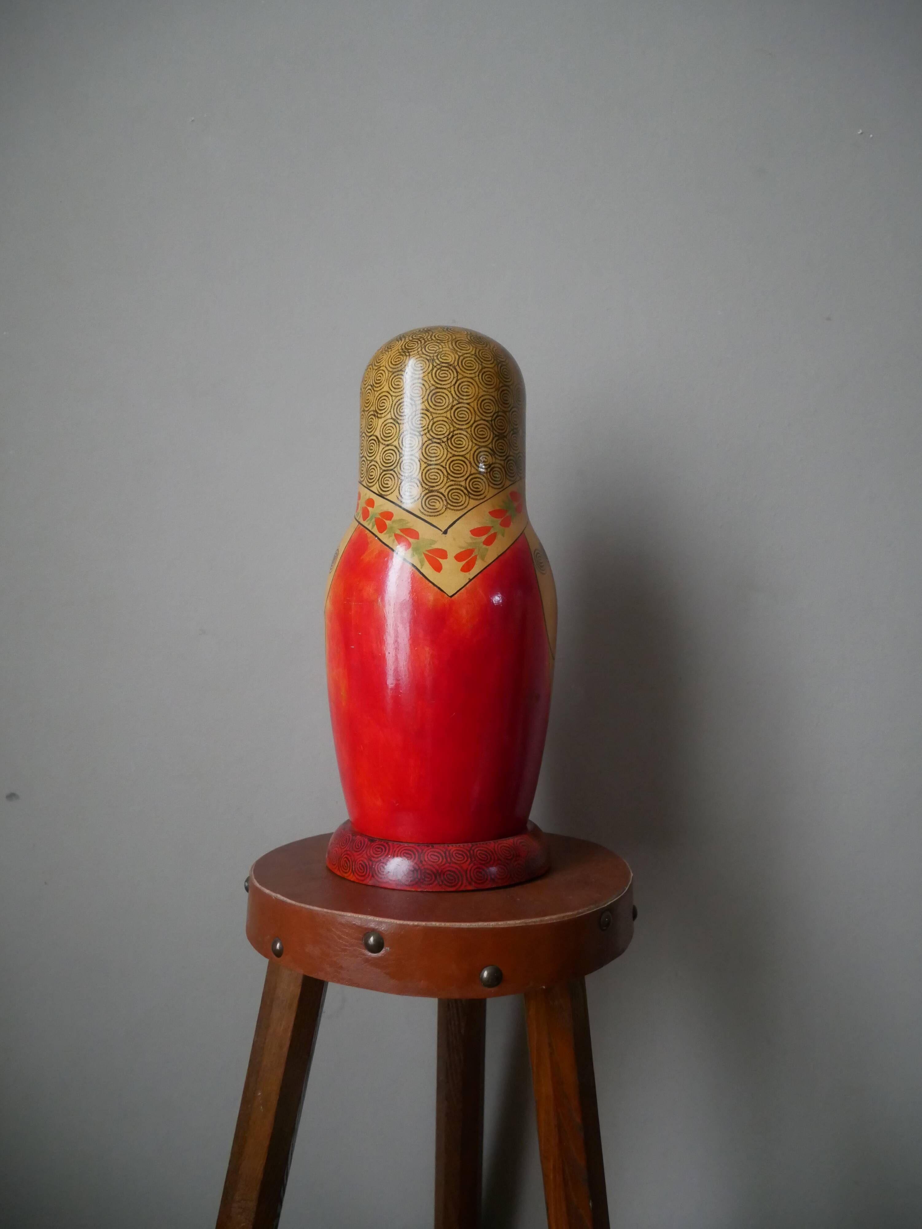 Large vintage handmade Russian doll bottle cover collectible decoration