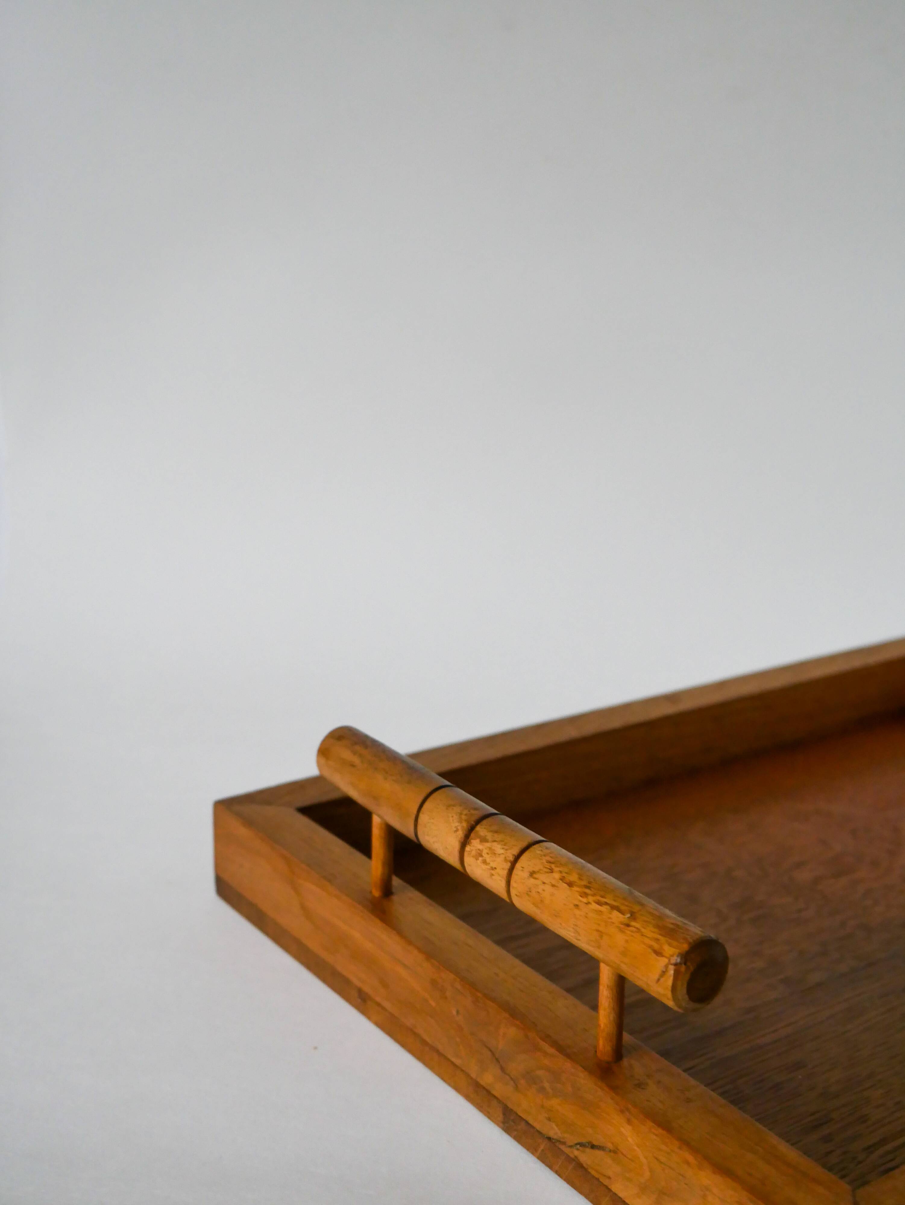 Wooden tray with bamboo effect handles, 1930