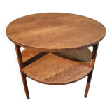 Vintage solid oak coffee table | 1930s round side table with shelf