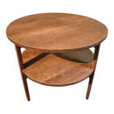 Vintage solid oak coffee table | 1930s round side table with shelf