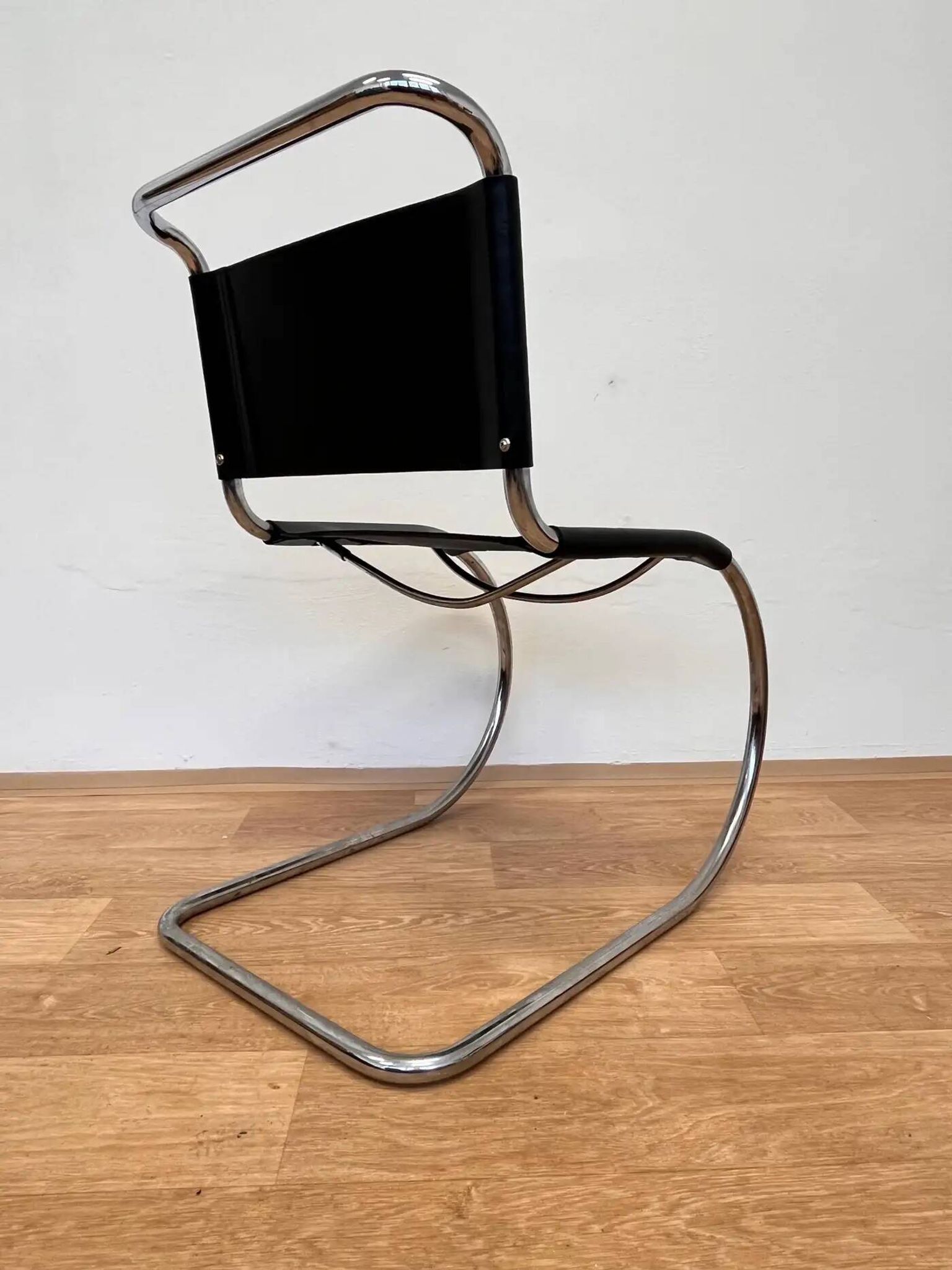 Chrome leather Bauhaus chair Thonet MR 10 by Ludwig Mies van der Rohe - 1980s