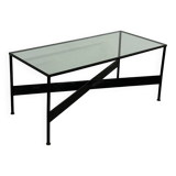 Table basse en fer et verre fabriquée à la main dans les années 60