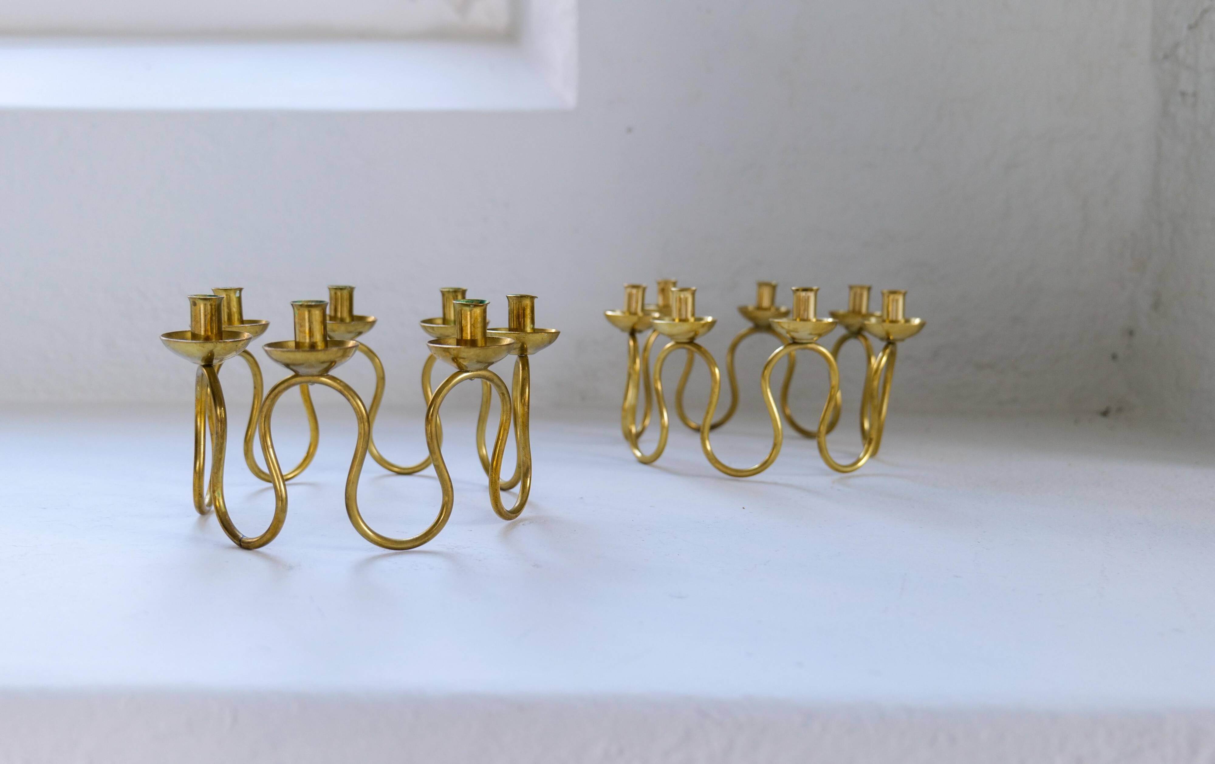Art Deco brass chandeliers by Lars Holmström in Arvika, Sweden.
