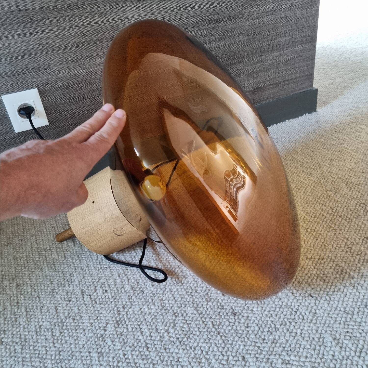 Brokis Muffins Design Lamp, large model 60cm, amber glass, solid wood