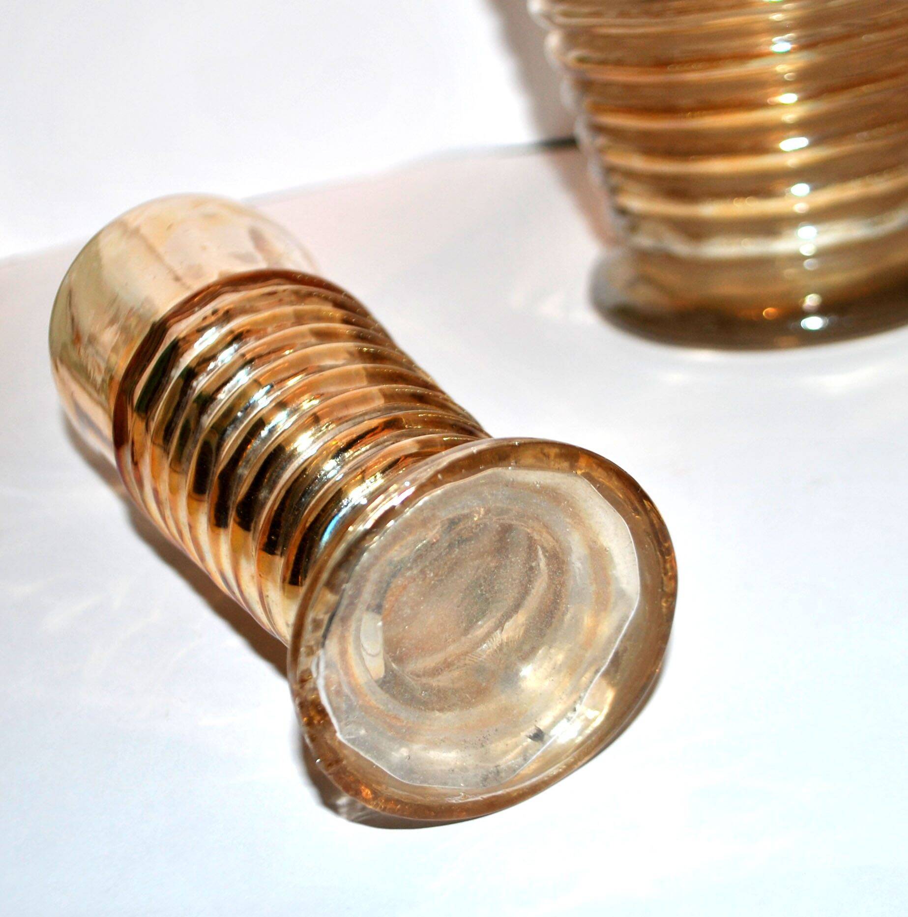 Theresienthal ? Broc bière aiguière et verres chope en verre irisé Bohème ou Allemagne