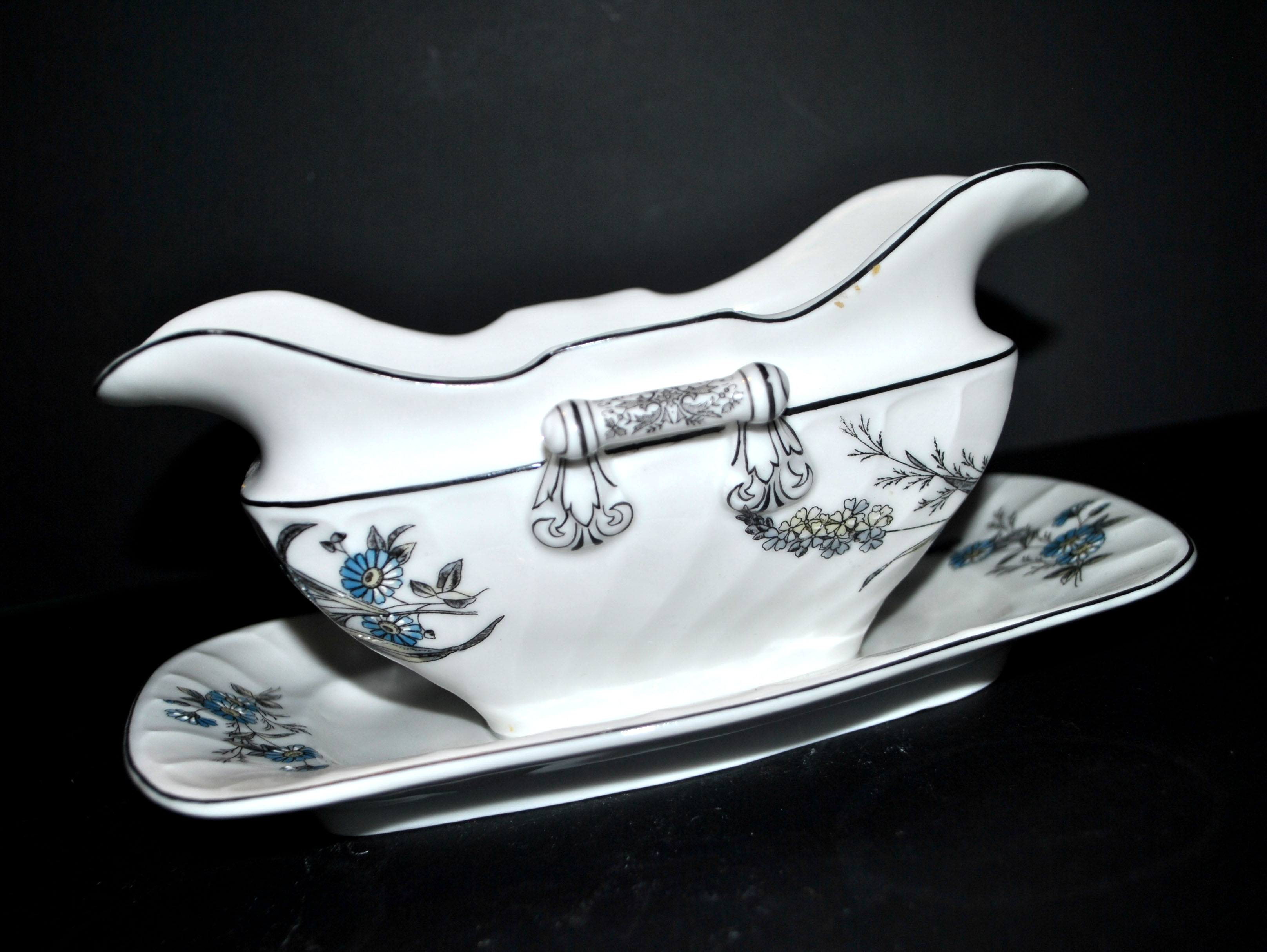 Antique Empire style porcelain sauceboat, hand-painted