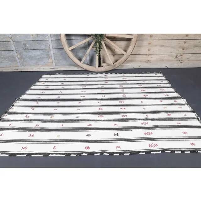 Vintage Turkish Oushak Handmade Cotton White Wool Kilim Area Rug 154x200