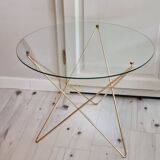 Table basse, d'appoint pieds compas en verre et laiton, 1950-60