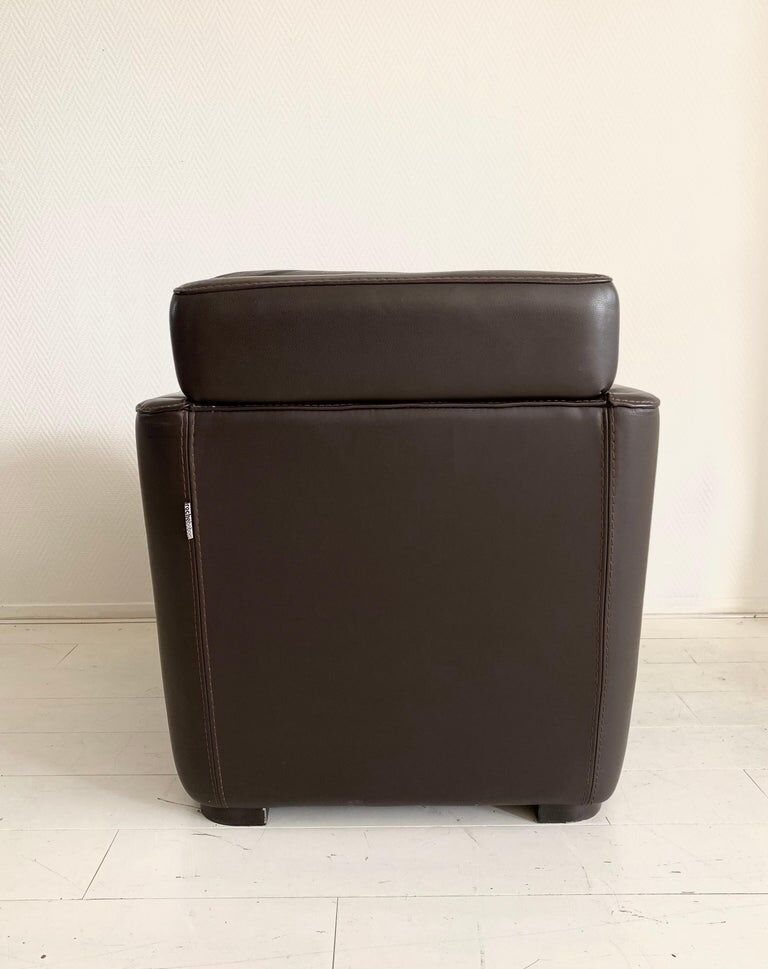 Art Deco style Vintage Brown Leather Lounge chair By Roche Bobois.