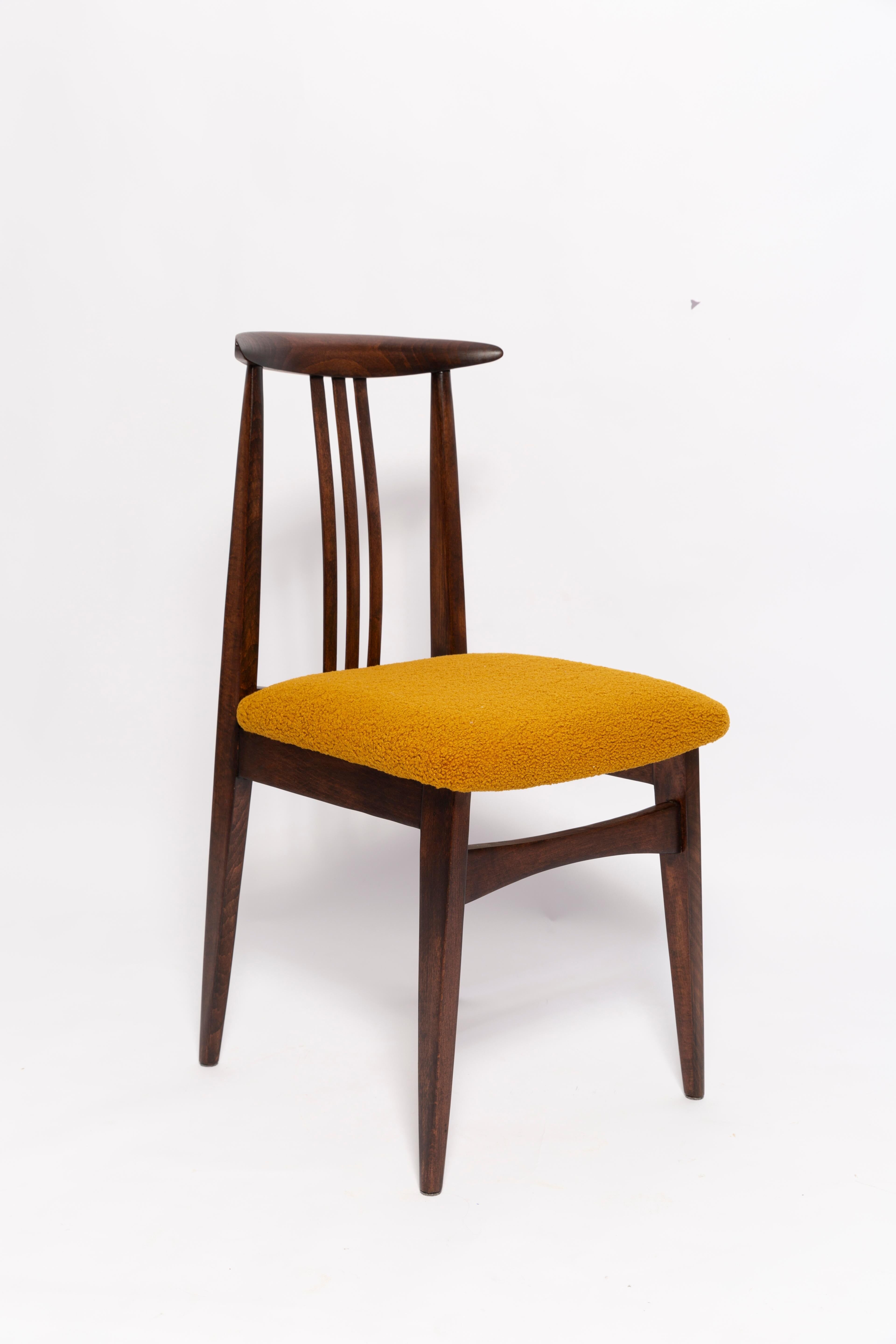 Beech chair with ochre boucle upholstery in mid-century style, Mr. Zielinski, Europe, 1960s.