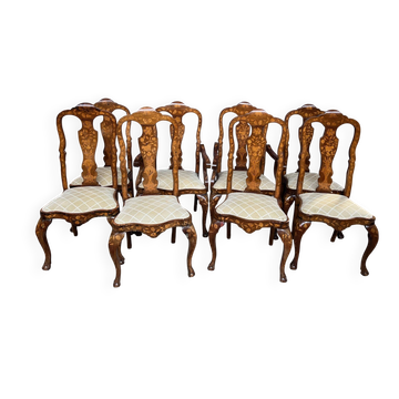 Set of two armchairs and six 18th century chairs.