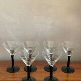 6 black stemmed glasses