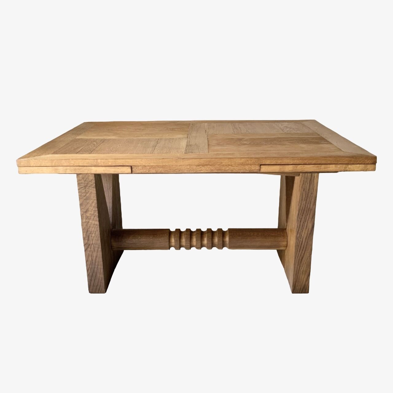 Dining Table with Extensions, 1940s In Solid Oak