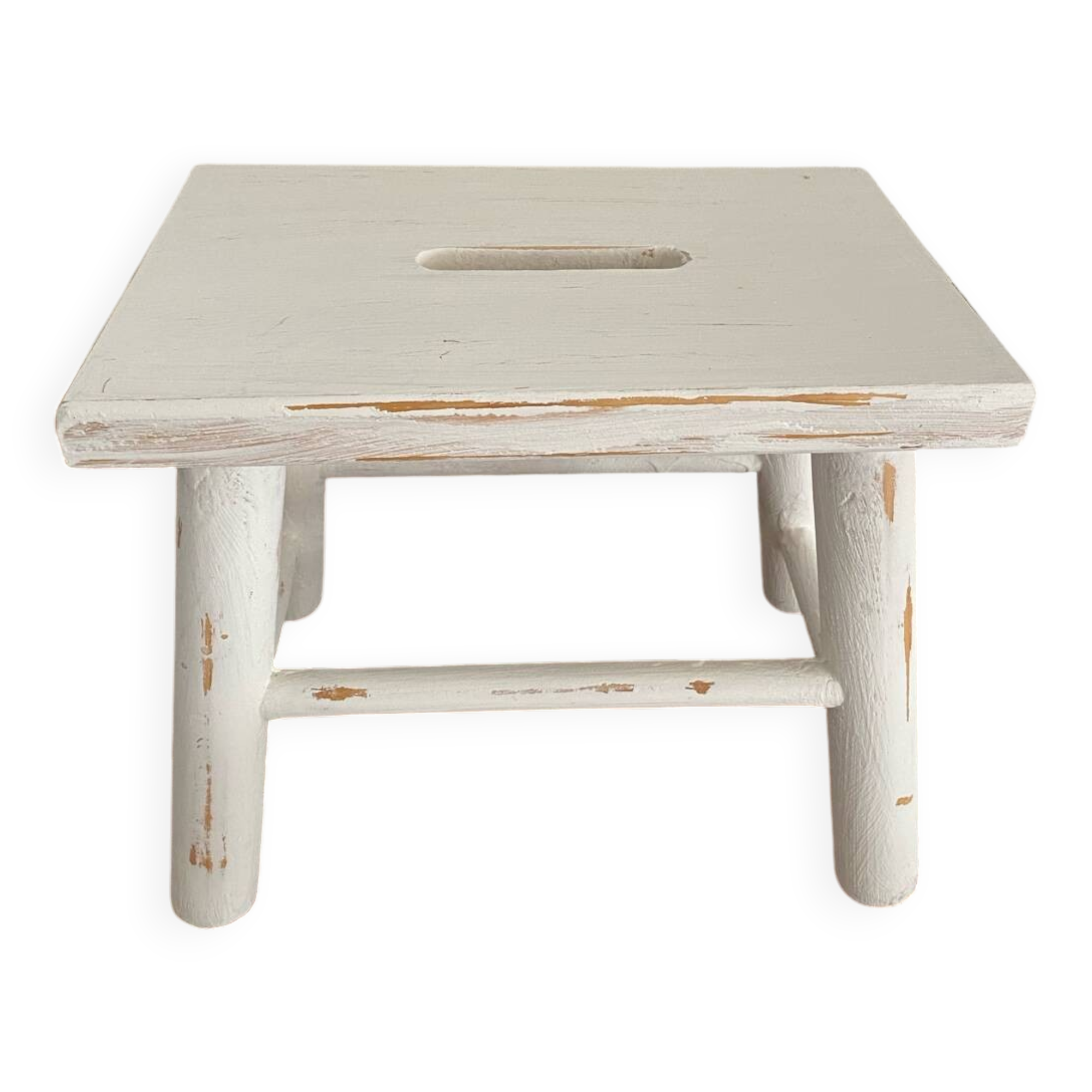 Small footrest bench in patinated white wood