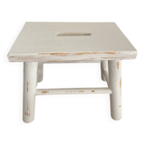 Small footrest bench in patinated white wood