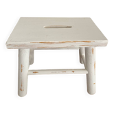 Small footrest bench in patinated white wood