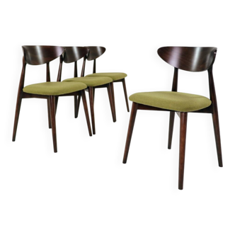 Ensemble de 4 chaises de salle à manger en bois foncé, revêtement en laine verte