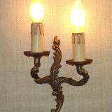 Elegant Vintage French Bronze Double Wall Sconces with Acanthus Leaf Detail 5111
