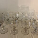 8 old red wine glasses with blown and bubbled glass walk