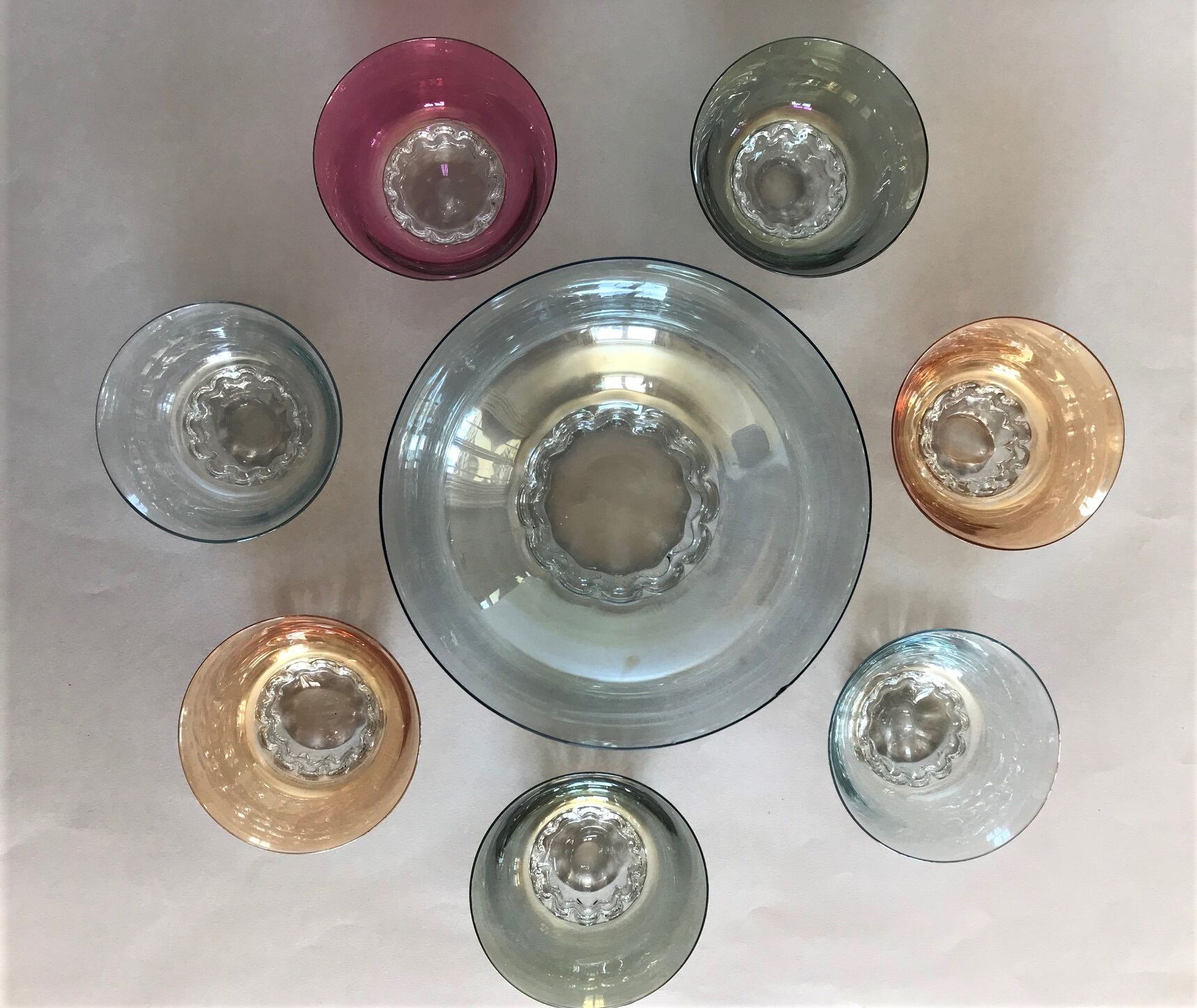 Cut and old coloured bowls