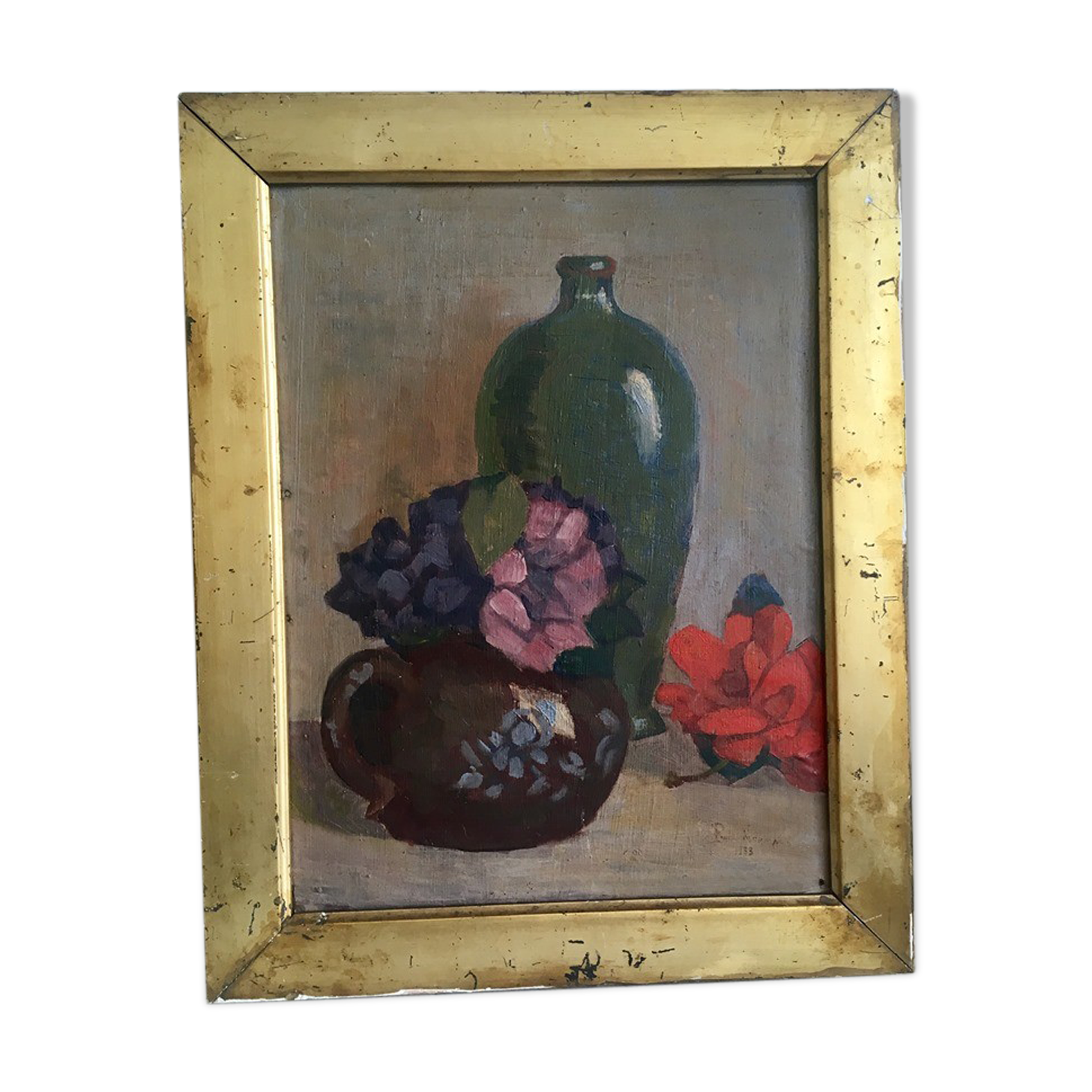 Signed still life oil painting