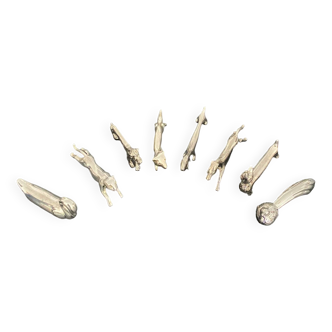 8 various animal knife holders in silver-colored metal