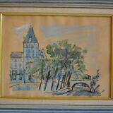 Paris the quai des orfèvres and the pont saint michel painting framed under glass