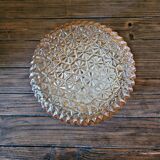 Grand plafonnier ou applique vintage en verre moulé teinté avec décor de fleurs