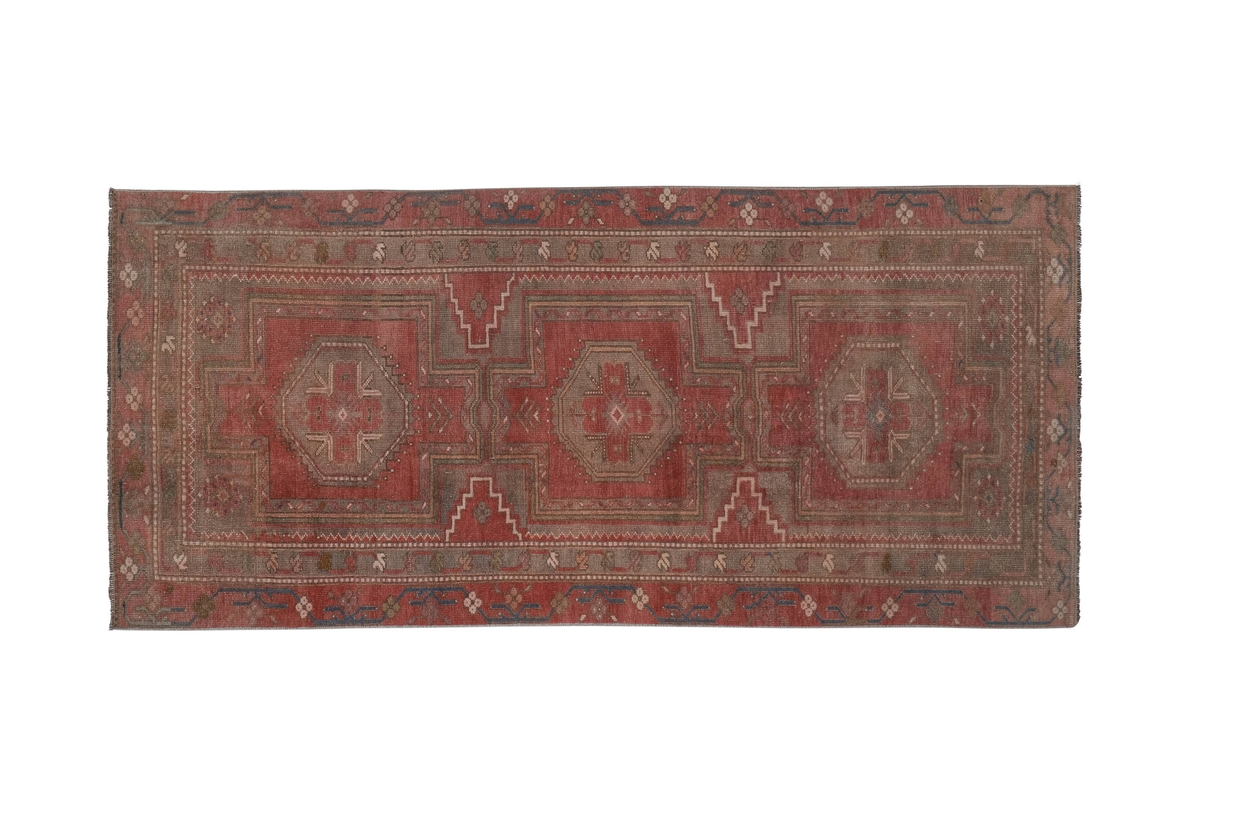 Vintage tribal geometric caucasian runner rug hand-knotted oriental carpet
