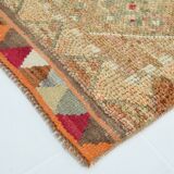 Sand Beige & Pink Turkish Vintage Runner Rug, 80x413Cm