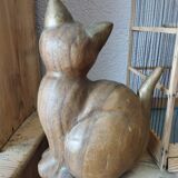 Wooden cat sculpture