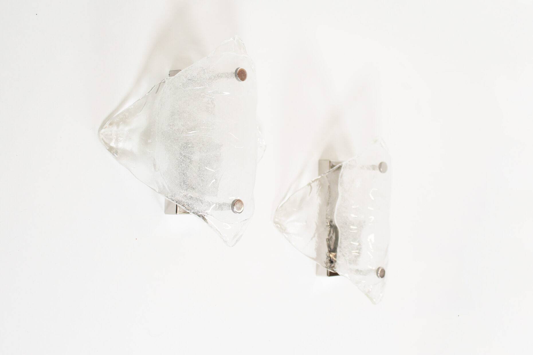 Set of two heavy ice glass 'Paper fold' sconces by Kalmar