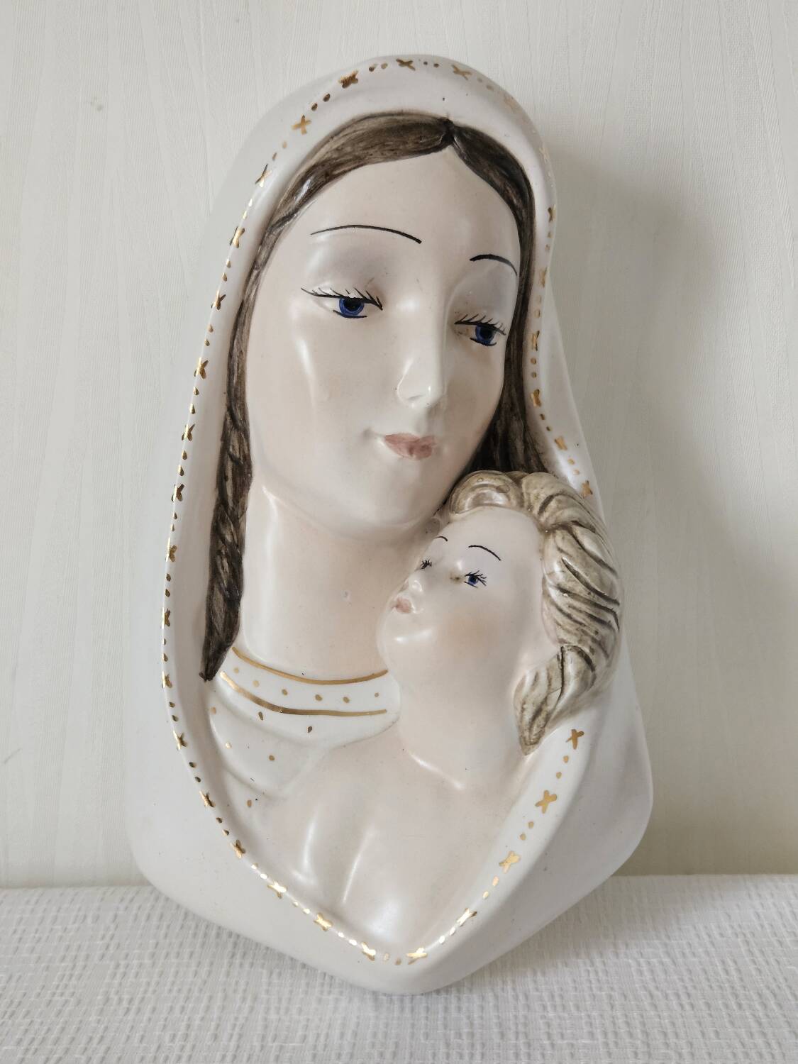 Vintage Italian wall ceramic Virgin and Child