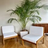 Pair of Baumann white bouclette armchairs