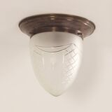 Large art deco ceiling lamp with brass base and cut glass, 1930s