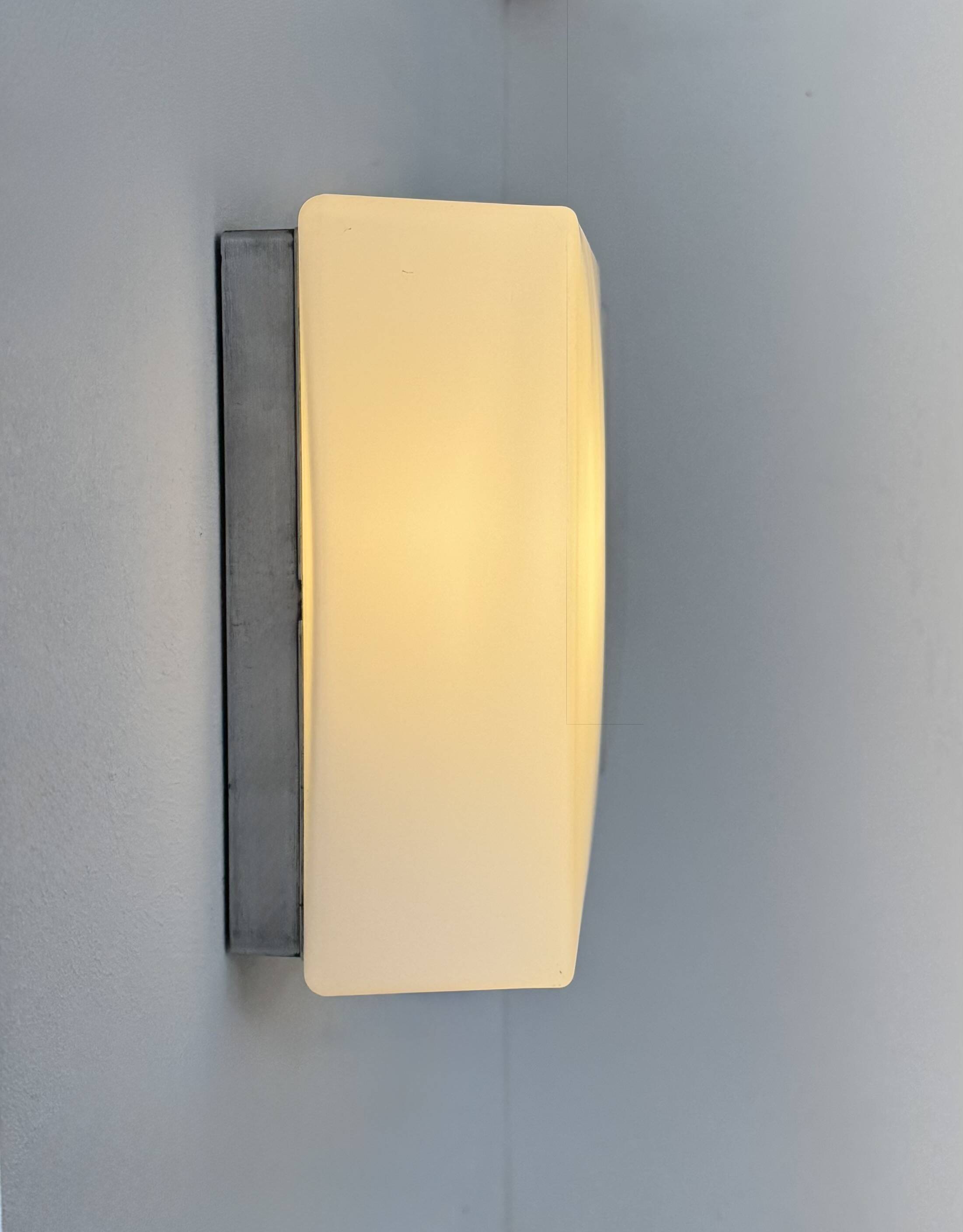 Pair of vintage wall lights, brushed metal and opaline glass, France, 1970