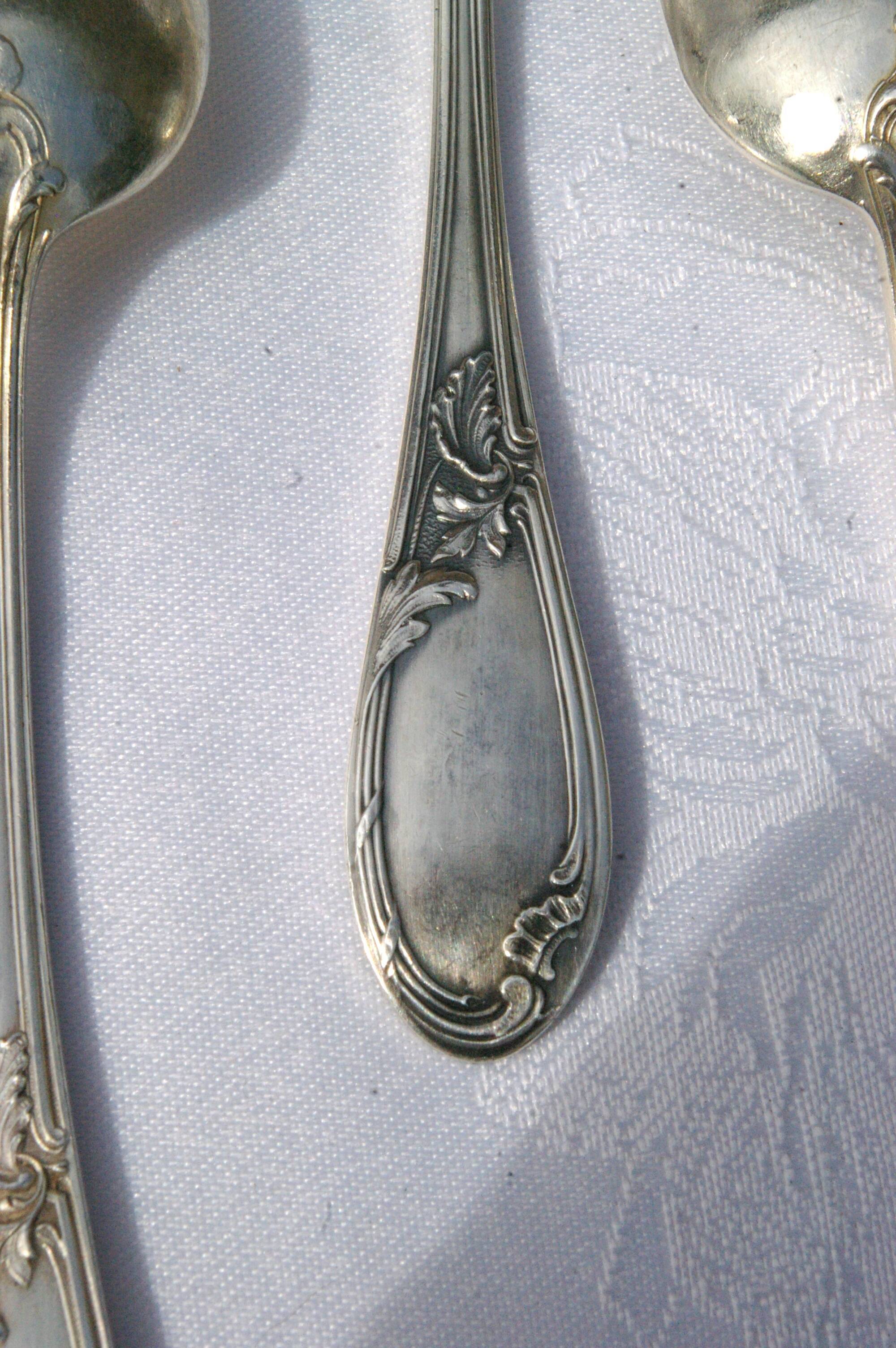 12 Apollo silver metal spoons in Transition Louis XV XVI style