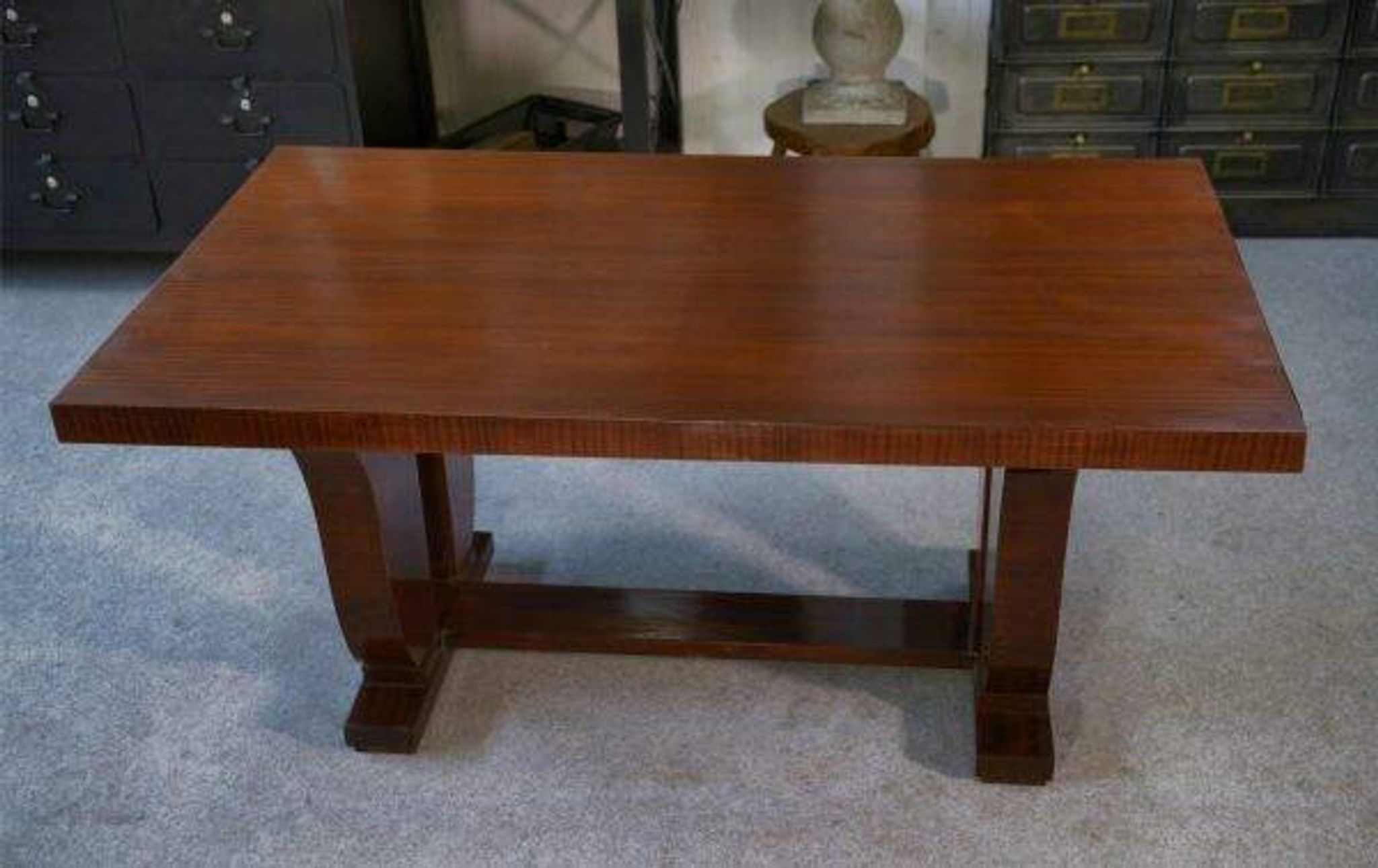 Art Deco mahogany veneer table in the style of Jules Leleu, 1930s