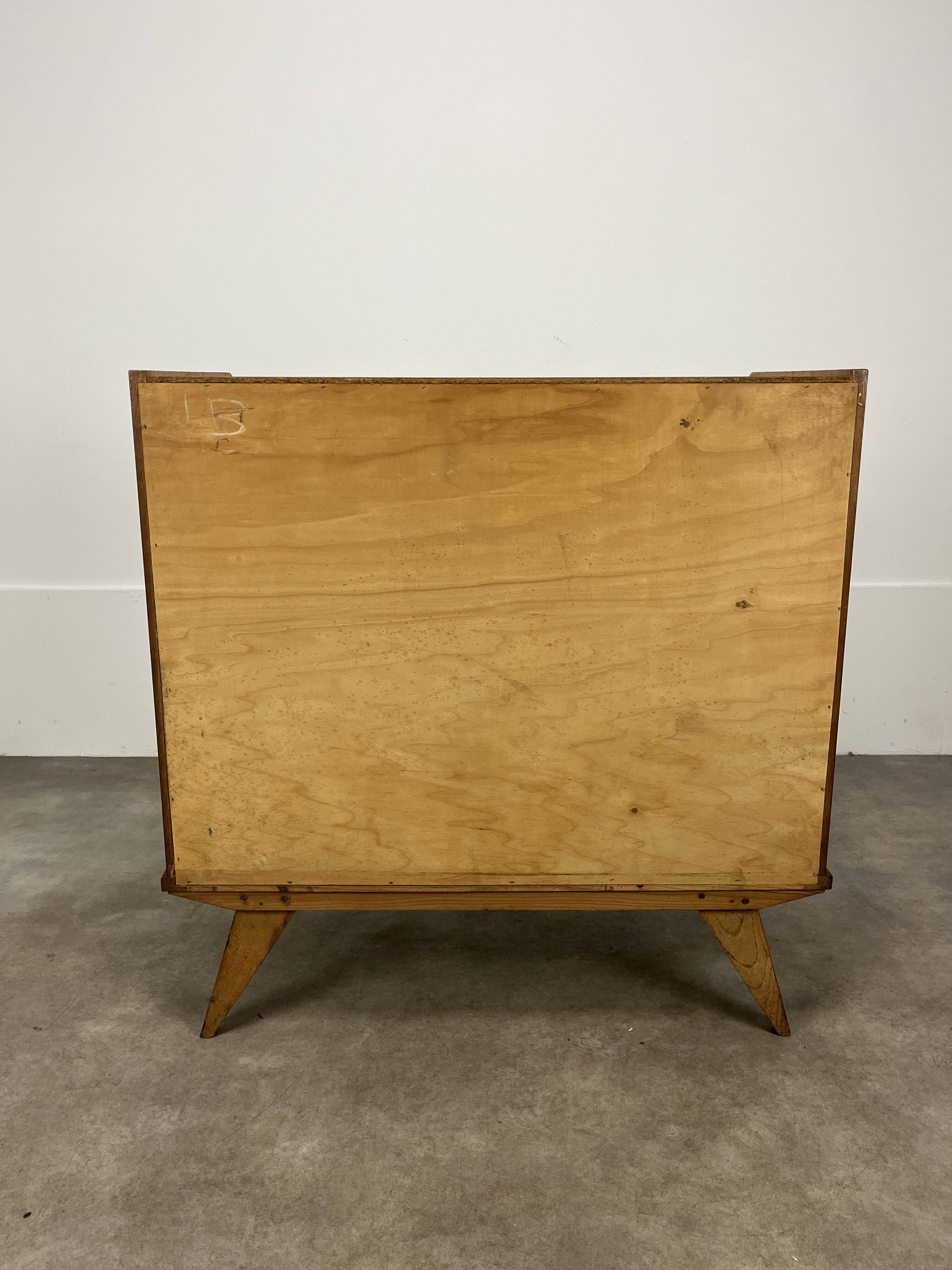 Commode pieds compas années 50 bois blond