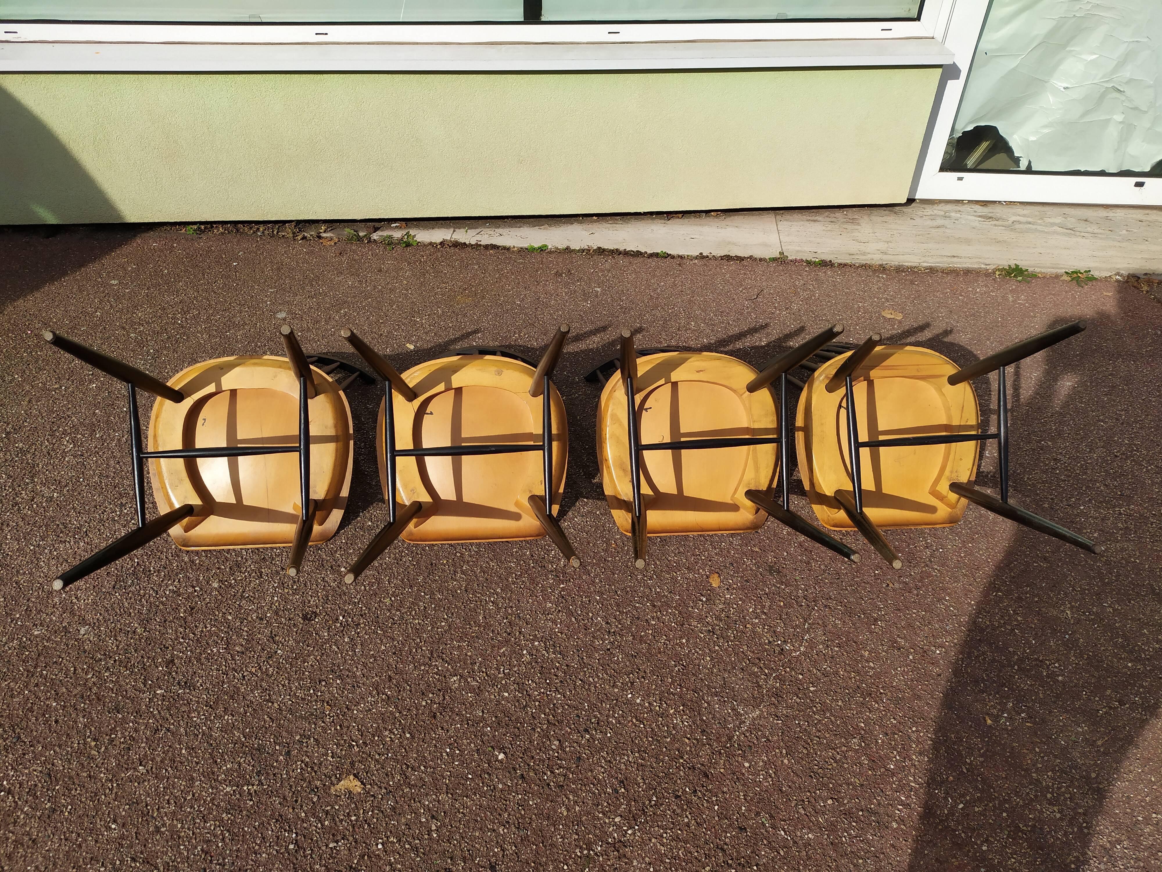 Set of 4 Scandinavian Chairs Fanett by Ilmari Tapiovaara, 60s