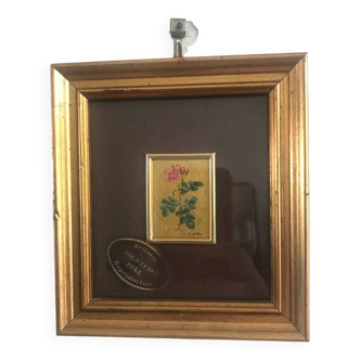 Small frame with chromolithography on gold leaf with flower motif 🌹