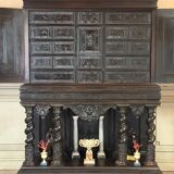 Large Louis XIII cabinet in ebony veneer, 17th century