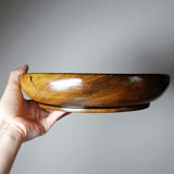 Teak or acacia wooden bowl, vintage craftsmanship from the 70s to 2000s.