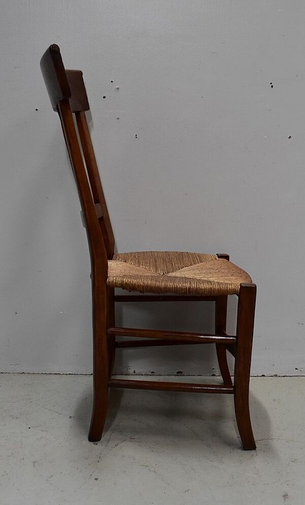Chaise à langer paillée en merisier, époque directoire - 1ère partie du xixe