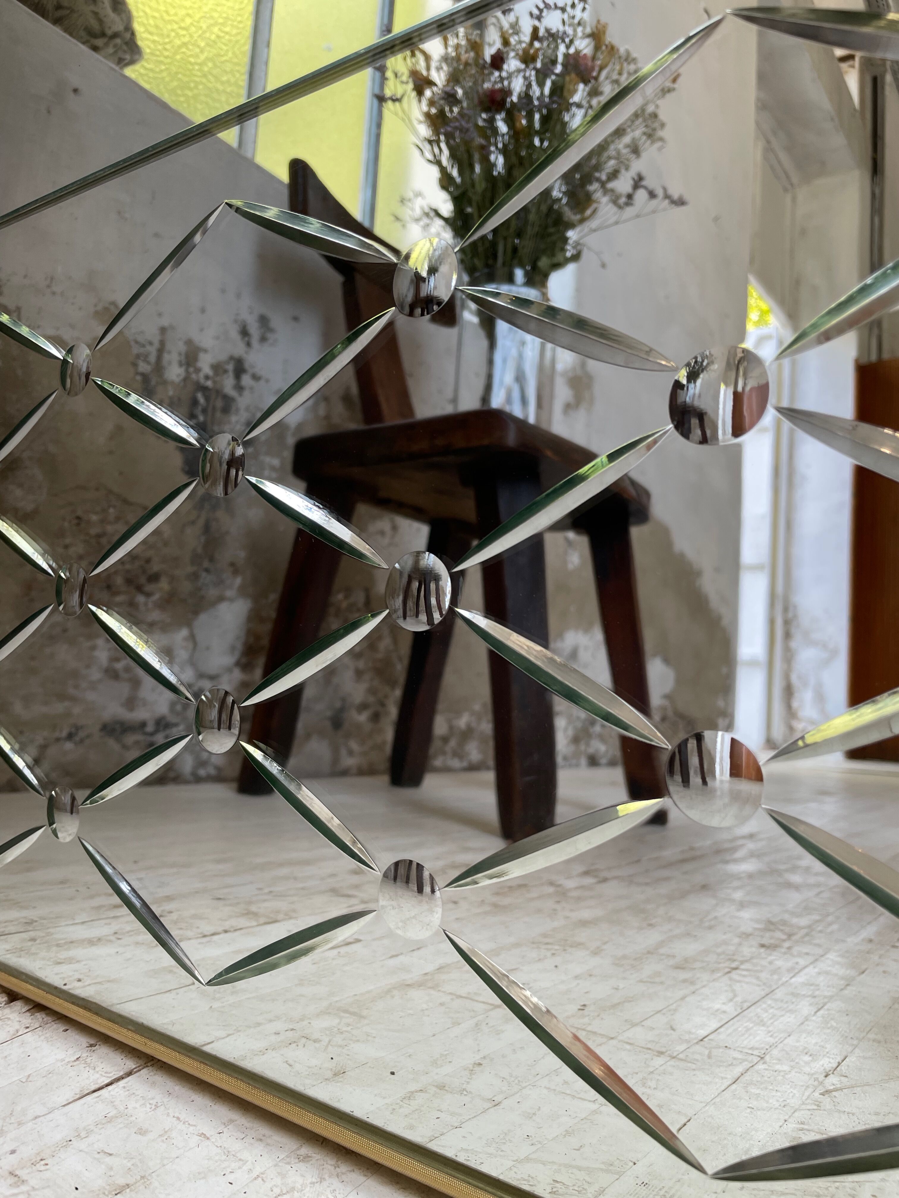 Italian engraved bistro mirror 60s XL